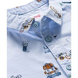 Babyhug Cotton Woven Half Sleeves Camping Printed Shirt & Denim Shorts Set - Blue