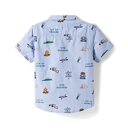 Babyhug Cotton Woven Half Sleeves Camping Printed Shirt & Denim Shorts Set - Blue