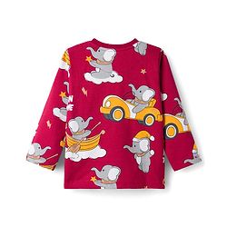 Babyhug Cotton Knit Full Sleeves T-Shirt & Pyjama Co-ord Night Suit With Elephant Print - Maroon