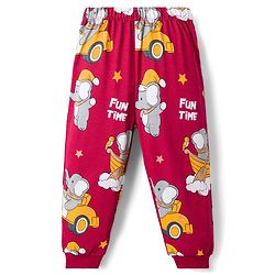 Babyhug Cotton Knit Full Sleeves T-Shirt & Pyjama Co-ord Night Suit With Elephant Print - Maroon