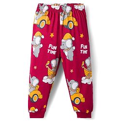 Babyhug Cotton Knit Full Sleeves T-Shirt & Pyjama Co-ord Night Suit With Elephant Print - Maroon