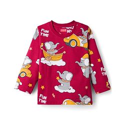 Babyhug Cotton Knit Full Sleeves T-Shirt & Pyjama Co-ord Night Suit With Elephant Print - Maroon