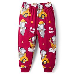 Babyhug Cotton Knit Full Sleeves T-Shirt & Pyjama Co-ord Night Suit With Elephant Print - Maroon