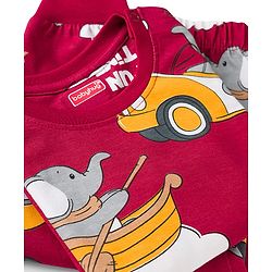 Babyhug Cotton Knit Full Sleeves T-Shirt & Pyjama Co-ord Night Suit With Elephant Print - Maroon