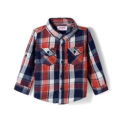 Babyhug Cotton Woven Full Sleeves Checkered Shirt & Trouser Set - Beige