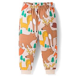 Babyhug Cotton Knit Full Sleeves Co-ords Night Suit with Jungle Theme Print - Brown