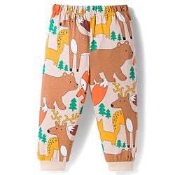 Babyhug Cotton Knit Full Sleeves Co-ords Night Suit with Jungle Theme Print - Brown