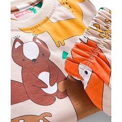 Babyhug Cotton Knit Full Sleeves Co-ords Night Suit with Jungle Theme Print - Brown
