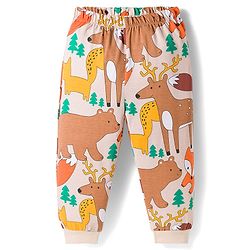 Babyhug Cotton Knit Full Sleeves Co-ords Night Suit with Jungle Theme Print - Brown