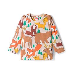 Babyhug Cotton Knit Full Sleeves Co-ords Night Suit with Jungle Theme Print - Brown