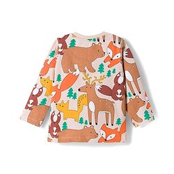 Babyhug Cotton Knit Full Sleeves Co-ords Night Suit with Jungle Theme Print - Brown