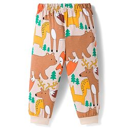 Babyhug Cotton Knit Full Sleeves Co-ords Night Suit with Jungle Theme Print - Brown