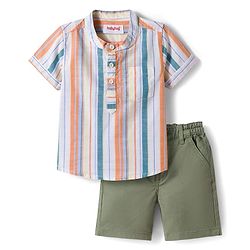 Babyhug Cotton Knit Half Sleeves Striped Shirt & Shorts Set - Multicolor