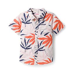 Babyhug Cotton Woven Half Sleeves Shirt & Shorts Set with Tropical Theme Print - Rust Orange & White