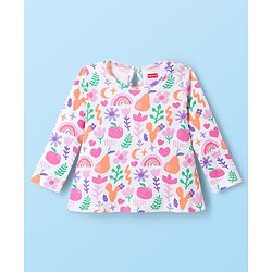 Babyhug 100% Cotton Knit Full Sleeves T-Shirt with Tropical Theme Print - White