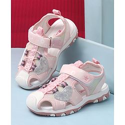 Cute Walk by Babyhug Velcro Closure Sandals With Heart Applique - Pink