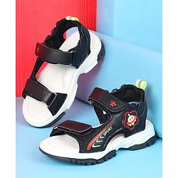 Cute Walk by Babyhug Velcro Closure Sandals with Space Theme Print & Applique - Black