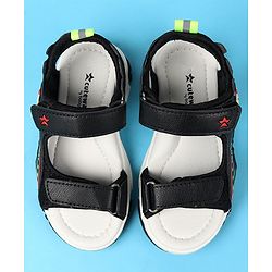Cute Walk by Babyhug Velcro Closure Sandals with Space Theme Print & Applique - Black