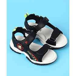 Cute Walk by Babyhug Velcro Closure Sandals with Space Theme Print & Applique - Black