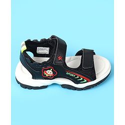 Cute Walk by Babyhug Velcro Closure Sandals with Space Theme Print & Applique - Black
