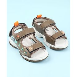 Cute Walk by Babyhug Velcro Closure Sandals with Space Theme Print & Applique - Black