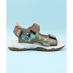 Cute Walk by Babyhug Velcro Closure Sandals with Space Theme Print & Applique - Black