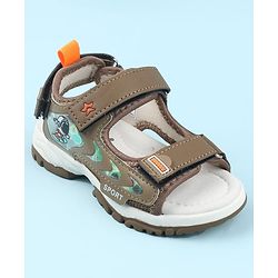 Cute Walk by Babyhug Velcro Closure Sandals with Space Theme Print & Applique - Black