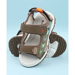 Cute Walk by Babyhug Velcro Closure Sandals with Space Theme Print & Applique - Black