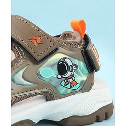 Cute Walk by Babyhug Velcro Closure Sandals with Space Theme Print & Applique - Black