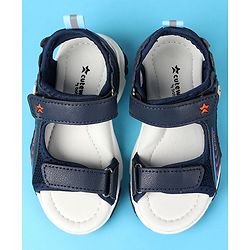 Cute Walk by Babyhug Velcro Closure Sandals with Space Theme Print & Applique - Black