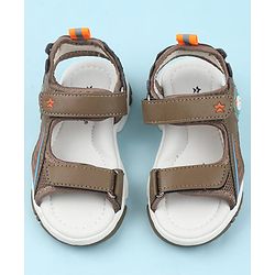 Cute Walk by Babyhug Velcro Closure Sandals with Space Theme Print & Applique - Khaki