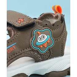 Cute Walk by Babyhug Velcro Closure Sandals with Space Theme Print & Applique - Khaki
