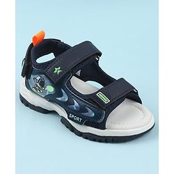 Cute Walk by Babyhug Velcro Closure Sandals with Space Theme Print & Applique - Khaki
