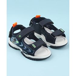 Cute Walk by Babyhug Velcro Closure Sandals with Space Theme Print & Applique - Khaki