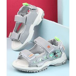 Cute Walk by Babyhug Velcro Closure Sandals with Space Theme Print & Applique - Khaki