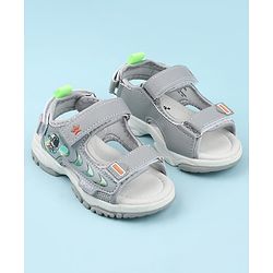 Cute Walk by Babyhug Velcro Closure Sandals with Space Theme Print & Applique - Khaki