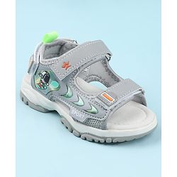Cute Walk by Babyhug Velcro Closure Sandals with Space Theme Print & Applique - Khaki