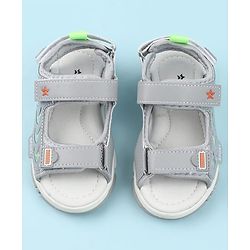 Cute Walk by Babyhug Velcro Closure Sandals with Space Theme Print & Applique - Khaki