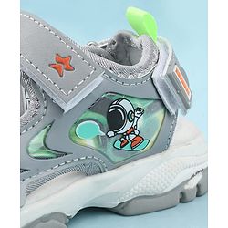 Cute Walk by Babyhug Velcro Closure Sandals with Space Theme Print & Applique - Khaki