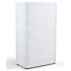Babyhug 3 Layer Plastic Kids Wardrobe & Storage Cabinet with Wheels  Bear & Music - White| Multipurpose Organizer for Toys, Books & Clothes| Anti-Slip Base| Easy Assembly| Sturdy High Density Plastic
