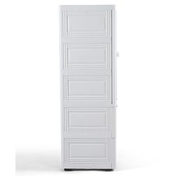 Babyhug 3 Layer Plastic Kids Wardrobe & Storage Cabinet with Wheels  Bear & Music - White| Multipurpose Organizer for Toys, Books & Clothes| Anti-Slip Base| Easy Assembly| Sturdy High Density Plastic