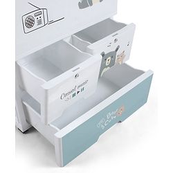 Babyhug 3 Layer Plastic Kids Wardrobe & Storage Cabinet with Wheels  Bear & Music - White| Multipurpose Organizer for Toys, Books & Clothes| Anti-Slip Base| Easy Assembly| Sturdy High Density Plastic