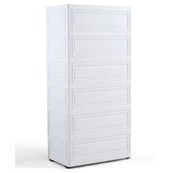 Babyhug 4 Layer Plastic Kids Wardrobe & Storage Cabinet with Wheels  Bear & Music - White| Multipurpose Organizer for Toys, Books & Clothes| Anti-Slip Base| Easy Assembly| Sturdy High Density Plastic