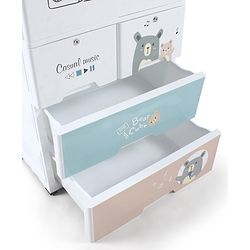 Babyhug 4 Layer Plastic Kids Wardrobe & Storage Cabinet with Wheels  Bear & Music - White| Multipurpose Organizer for Toys, Books & Clothes| Anti-Slip Base| Easy Assembly| Sturdy High Density Plastic
