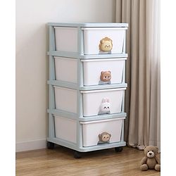 Babyhug 4-Layer Movable Kids Storage Cabinet Safari Theme Lockable Wheels High-Density Plastic Multi-utility Toy, Clothes & Book Organizer Easy Clean & Child-Safe Design Tool-free Assembly  Blue