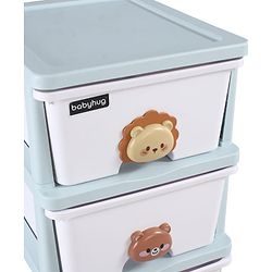 Babyhug 4-Layer Movable Kids Storage Cabinet Safari Theme Lockable Wheels High-Density Plastic Multi-utility Toy, Clothes & Book Organizer Easy Clean & Child-Safe Design Tool-free Assembly  Blue