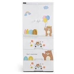 Babyhug 4 Layer High Density Plastic Storage Cabinet Bear & Balloon Easy to Assemble Storage Organizer Smooth Wheels Easy Access Draws Easy Maintenance Cloths Toys & Book Organizer- White