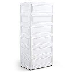 Babyhug 4 Layer High Density Plastic Storage Cabinet Bear & Balloon Easy to Assemble Storage Organizer Smooth Wheels Easy Access Draws Easy Maintenance Cloths Toys & Book Organizer- White