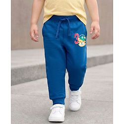Babyhug Terry Knit Full Length Lounge Pant with Sport Print - Navy Blue