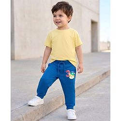Babyhug Terry Knit Full Length Lounge Pant with Sport Print - Navy Blue